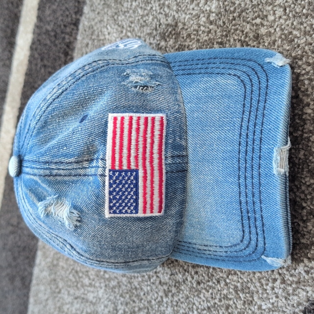 NEW USA Denim Hat With Rips - Picture 2 of 7